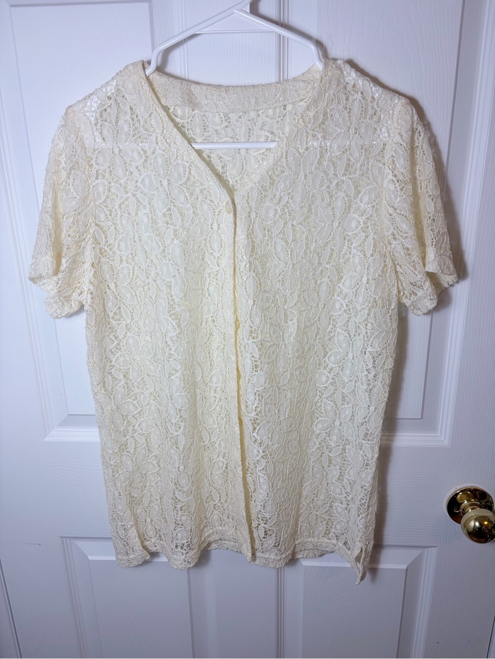Lace Short-Sleeve Blouse - Cream